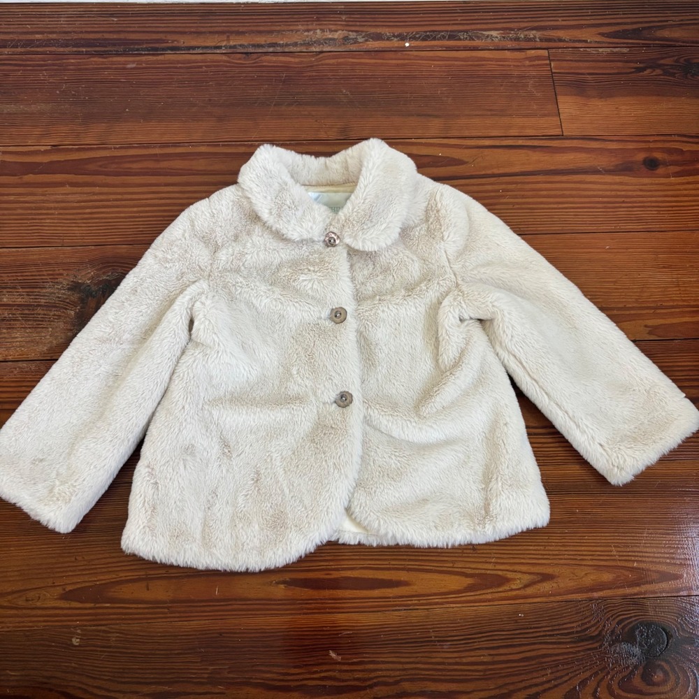 Edgehill Collection Girls Faux Fur Coat Cream Off White Size 2/3 Winter Jacket